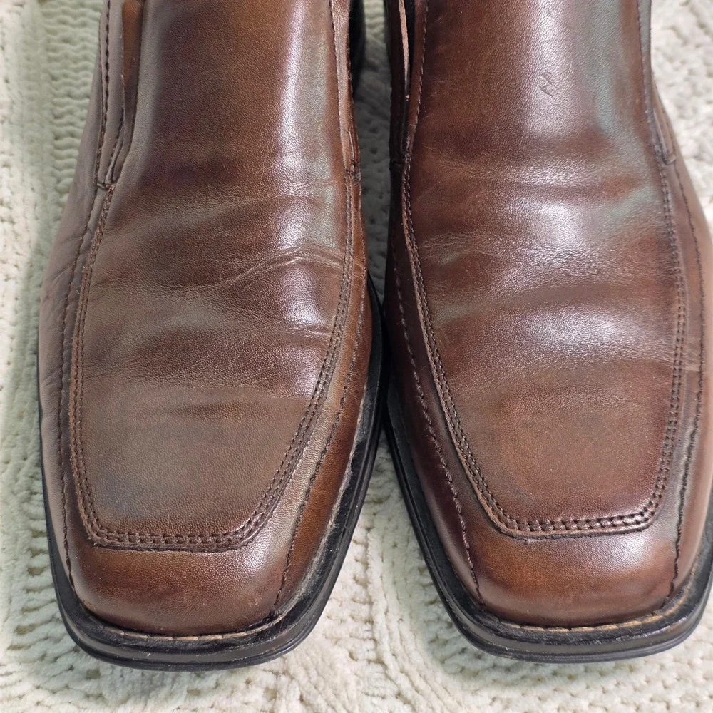 Johnston &‎ Murphy Slip On Loafers Brown Leather Square Toe Mens 9M Good
